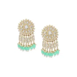 Zaveri Pearls Gold Tone Kundan & Green Beads Traditional Dangler Earrings - ZPFK10335-picture-23