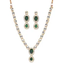 zaveri pearls Gold Tone Kundan & Green Stones Wedding Collection Necklace & Earring Set For Women-ZPFK9597-picture-30