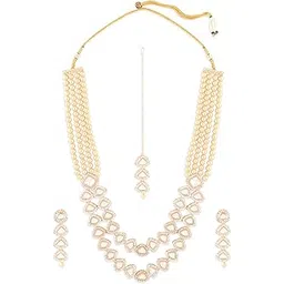 zaveri pearls Gold Tone Multistring Beaded Dazzling Stones Necklace Earring & Maangtikka Set For Women-ZPFK17318-picture-23