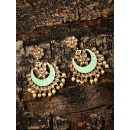 Zaveri Pearls Gold-Toned & Green Crescent Shaped Chandbalis-picture-28