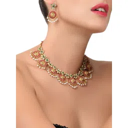 Zaveri Pearls Gold-Toned & Pink Traditional Jewellery Set-picture-26