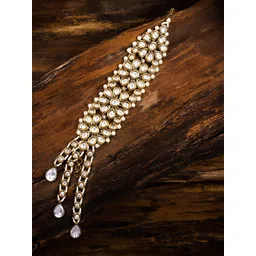 Zaveri Pearls Gold-Toned Kundan Floral Design Wraparound Bracelet-picture-19