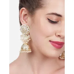 Zaveri Pearls Gold-Toned Kundan Studded Jhumkas-picture-31