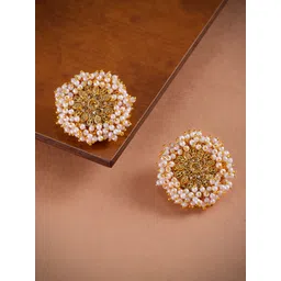 Zaveri Pearls Gold-Toned Oversized Floral Studs-picture-23