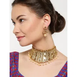 Zaveri Pearls Golden Alloy Necklace & Earring Set-picture-35