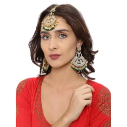 Zaveri Pearls Green & Clear Alloy Earring & Maang Tikka Set-image-38