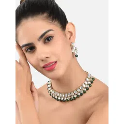Zaveri Pearls Green & Clear Alloy Necklace & Earring Set-image-31