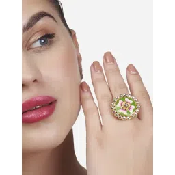 Zaveri Pearls Green & Pink Meenakari Flower Design Kundan Ring-ZPFK13522-picture-28