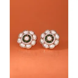 Zaveri Pearls Green Beads & Cubic Zirconia Embellished Brass Flower Stud Earrings-ZPFK17264-picture-43