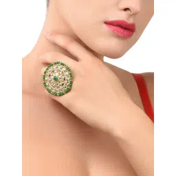 Zaveri Pearls Green Beads & Kundan Embellished Ethnic Finger Ring-ZPFK10782-picture-25