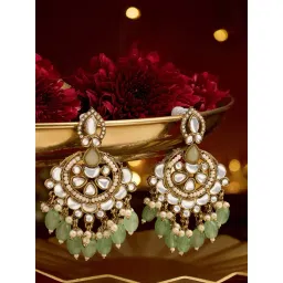 Zaveri Pearls Green Beads Dazzling Kundan Antique Plating Traditional Dangler Earring-picture-21