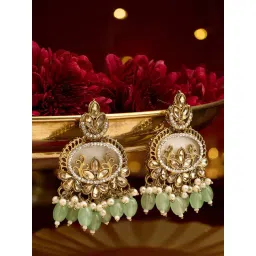 Zaveri Pearls Green Beads Dazzling Stones Antique Plating Traditional Dangler Earring-picture-10