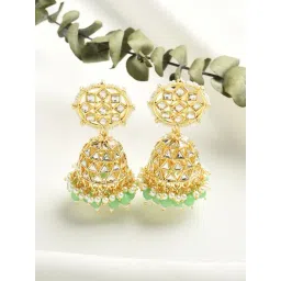 Zaveri Pearls Green Beads Traditional Kundan Jhumki Earrings-ZPFK11234-picture-18