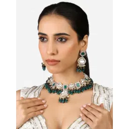 Zaveri Pearls Green Black Cluster Beads Dazzling Stones Bridal Necklace & Earring Set-ZPFK17348-picture-10