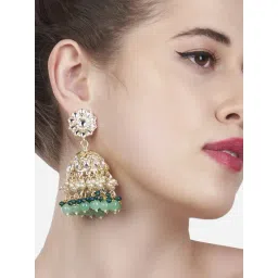 Zaveri Pearls Green Cluster Beads Traditional Kundan Jhumki Earrings-ZPFK13548-picture-20
