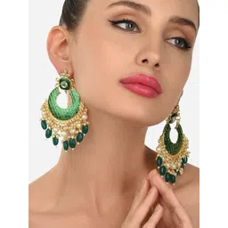 Zaveri Pearls Green Crescent Shaped Chandbalis Earrings-picture-29