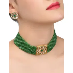 Zaveri Pearls Green Crystal Beads & Kundan Choker Necklace & Earring Set-ZPFK9562-picture-39