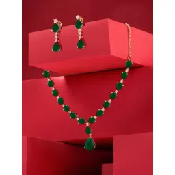 Zaveri Pearls Green Cubic Zirconia Contemporary Necklace & Earring Set-picture-25