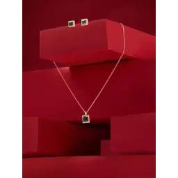 Zaveri Pearls Green Cubic Zirconia Contemporary Pendant with Chain & Earrings Set-picture-47