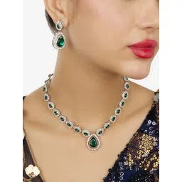Zaveri Pearls Green Dazzling Austrian Diamonds Contemporary Necklace & Earring Set for Women-picture-40