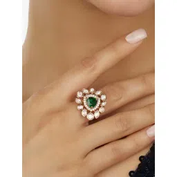 Zaveri Pearls Green Dazzling Cubic Zirconia Contemporary Adjustable Ring for Women-picture-13