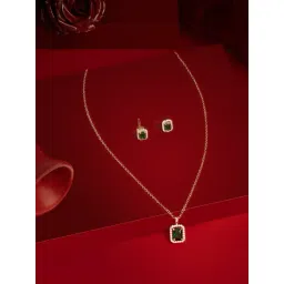 Zaveri Pearls Green Dazzling Cubic Zirconia Pendant with Chain & Earrings Set-picture-14