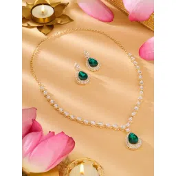 Zaveri Pearls Green Dazzling Stones Austrian Diamonds Necklace & Earring Set-ZPFK18231-picture-34
