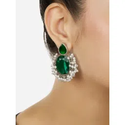 Zaveri Pearls Green Dazzling Stones Cluster Beads Silver Plated Fusion Drop Earrings-ZPFK18013-picture-36