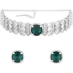 zaveri pearls Green Designer Stones & Austrian Diamonds Party Choker Necklace & Earring For Women-ZPFK16719-picture-23