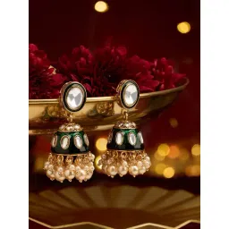Zaveri Pearls Green Meenakari Dazzling Stones Beads Drop Jhumka Earring-picture-26