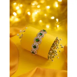 Zaveri Pearls Green Stone Dazzling Cubic Zirconia Contemporary Brass Kada Bracelet-picture-21