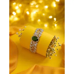 Zaveri Pearls Green Stone Dazzling Cubic Zirconia Two Tone Brass Kada Bracelet-picture-17