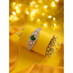 Zaveri Pearls Green Stone Dazzling Cubic Zirconia Two Tone Brass Kada Bracelet-picture-20