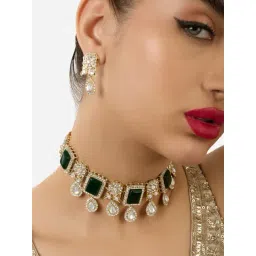 Zaveri Pearls Green Stones Austrian Diamonds Choker Necklace & Earring Set-ZPFK17554-picture-32