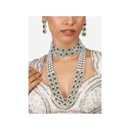Zaveri Pearls Green Stones Beads Bridal Choker & Long Necklace Earring Set-ZPFK17342-picture-12