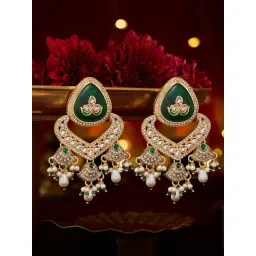 Zaveri Pearls Green Stones Beads Kundan Traditional Dangler Earrings-picture-16