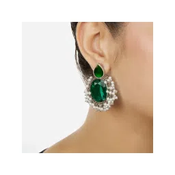 Zaveri Pearls Green Stones Cluster Beads Silver Plated Fusion Drop Earrings-picture-11