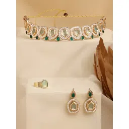 Zaveri Pearls Green Stones Dazzling Austrian Diamonds Necklace Earring & Ring Set-ZPFK17278-picture-18