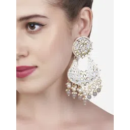 Zaveri Pearls Grey Meenakari Kundan Floral Design Dangler Earrings - ZPFK13519-picture-16