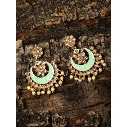 Zaveri Pearls Mint Green & Golden Alloy Chand Bali Earrings-picture-34