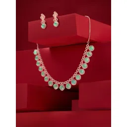 Zaveri Pearls Mint Green Sparkling Cubic Zirconia Contemporary Necklace & Earring Set-picture-17