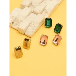 Zaveri Pearls Multicolor Combo of 3 Crystal Shine Stones Contemporary Stud Earrings-ZPFK9573-image-43