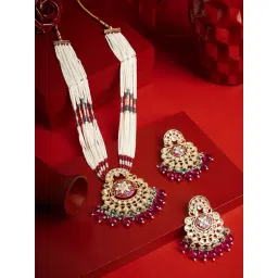 Zaveri Pearls Multicolor Meenakari Dazzling Stones Multistrand Long Necklace & Earring Set-picture-31