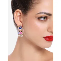 Zaveri Pearls Multicolor Peacock Enamel Beads Traditional Jhumki Earring-ZPFK16642-picture-30