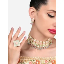 Zaveri Pearls Multicolor Stones Beads Choker Necklace Earring & Ring Set-ZPFK15869-picture-21