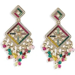 zaveri pearls Multicolor Stones Beads Embellished Antique Ethnic Dangler Earring For Women-ZPFK19172-picture-25