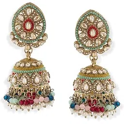 zaveri pearls Multicolor Stones Beads Embellished Antique Ethnic Jhumki Earring For Women-ZPFK19163-picture-24