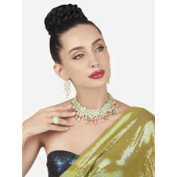 Zaveri Pearls Multicolor Stones Beads Kundan Choker Necklace Earring & Ring Set-ZPFK16120-picture-14