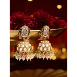Zaveri Pearls Multicolor Stones Beads Traditional Kundan Jhumka Earring-picture-10