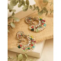 Zaveri Pearls Multicolor Stones Cluster Beads Traditional Kundan Chandbali Earrings-picture-32